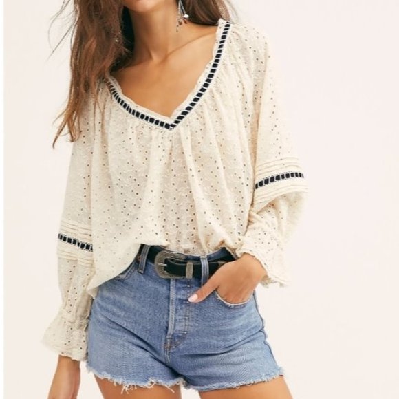 Free People Tops - Free People Darcy Eyelet Blouse Ivory